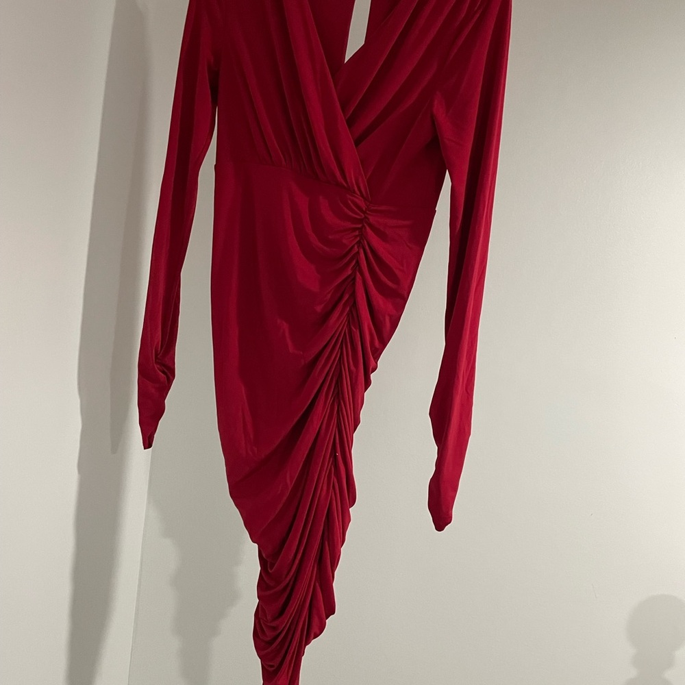 Elegant Red Draped Women's Dress